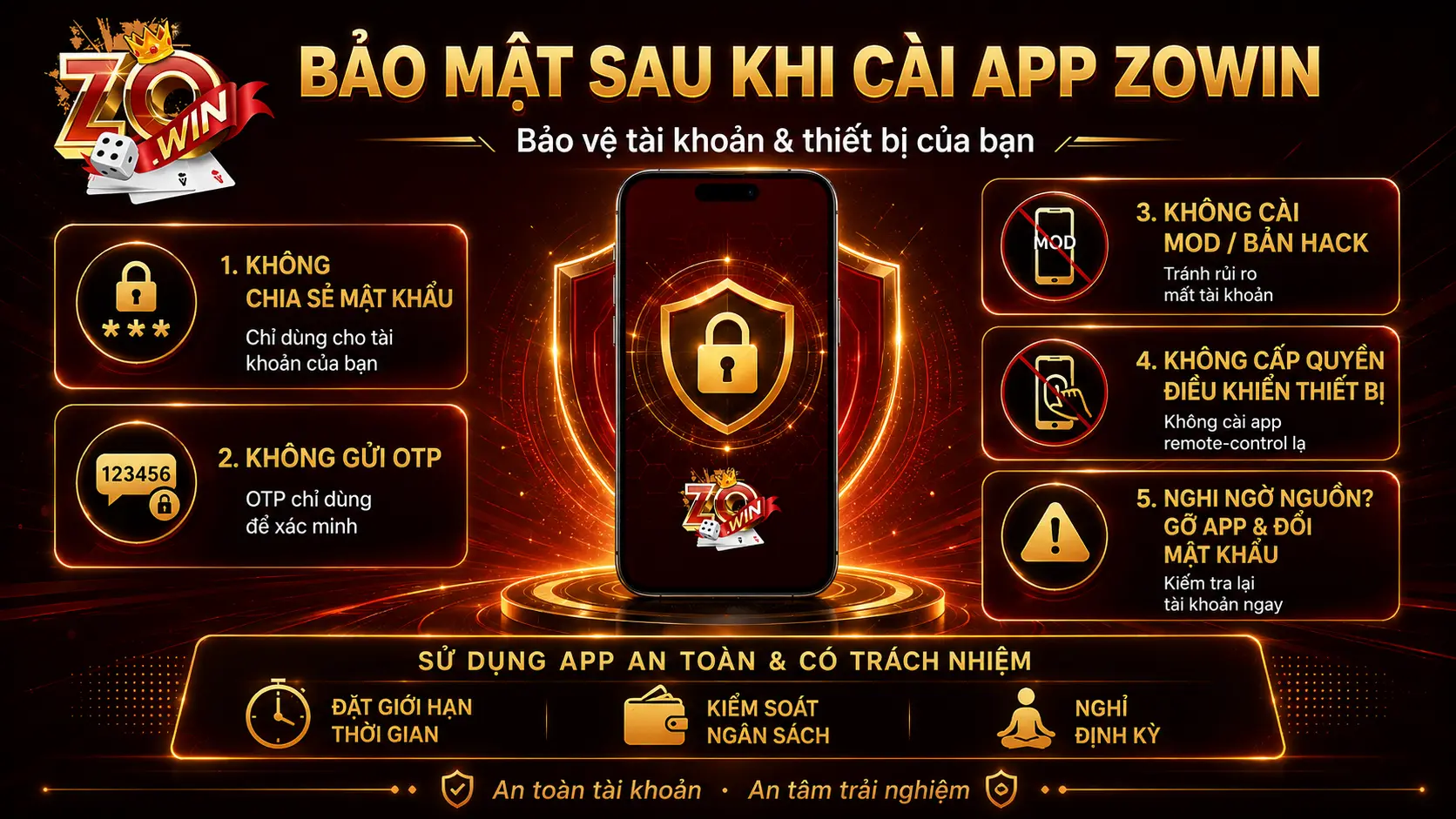 Bảo mật sau khi cài app ZOWIN