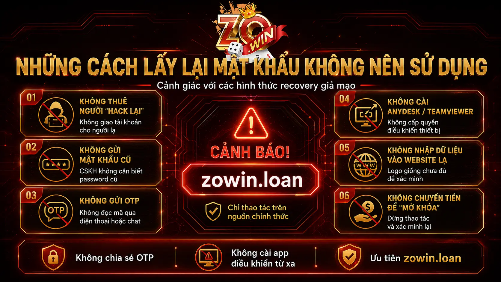 Những cách lấy lại mật khẩu ZOWIN không nên sử dụng