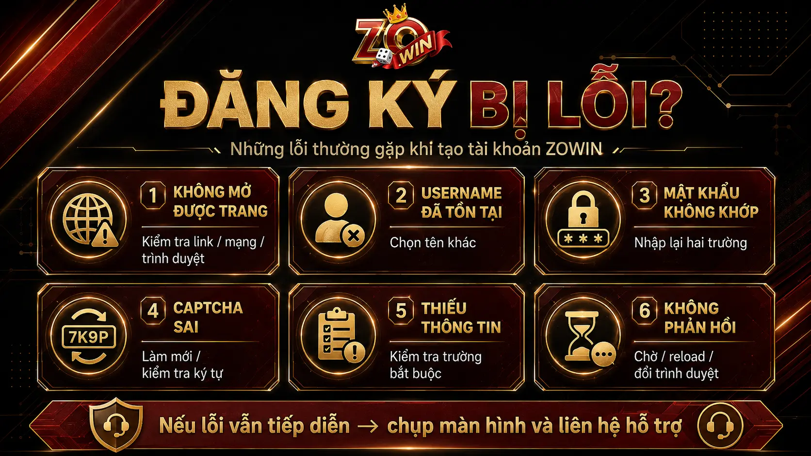 Những lỗi thường gặp khi đăng ký ZOWIN