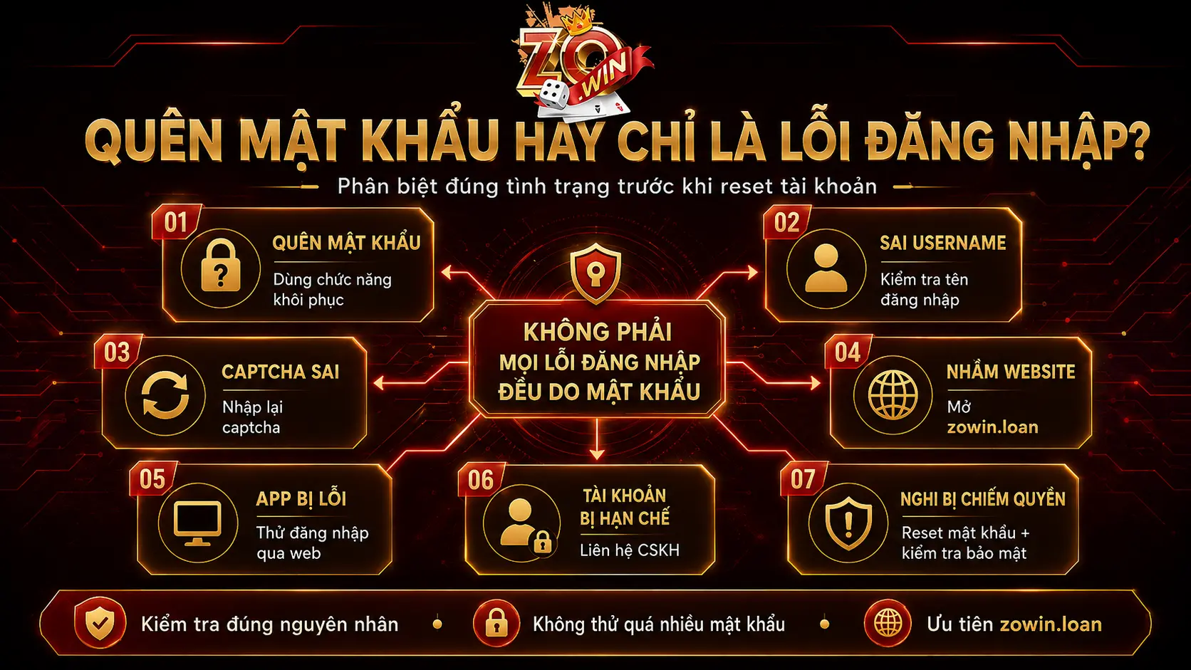 Phân biệt quên mật khẩu và lỗi đăng nhập ZOWIN
