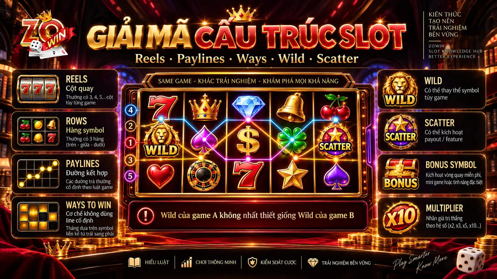 Reels, Rows và Paylines là gì