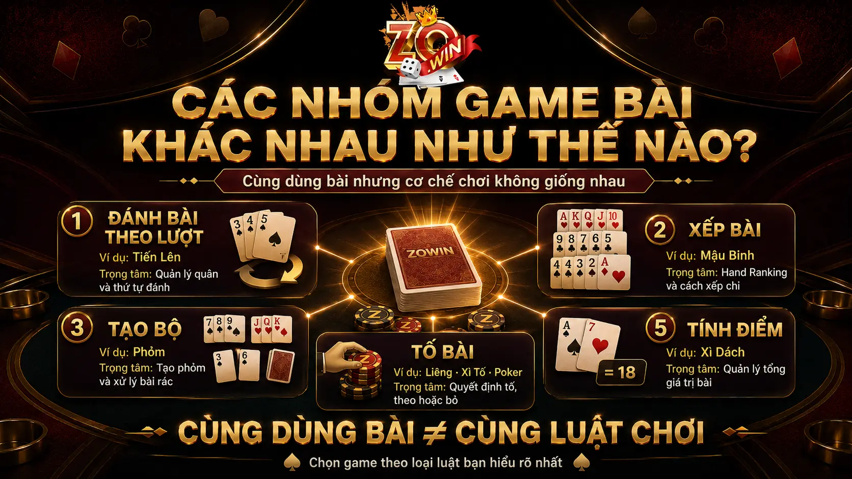 Các nhóm Game Bài ZOWIN khác nhau như thế nào?